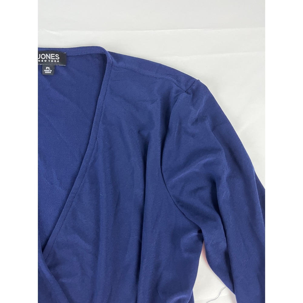 Jones New York Womens Wrap Top Petite Long Sleeve Blue Blouse Career Casual